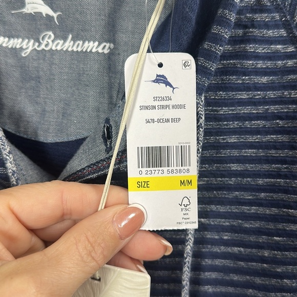 Tommy Bahama Men’s Stinson Stripe Hoodie color is ocean deep. Size medium. NWT. - Picture 7 of 11